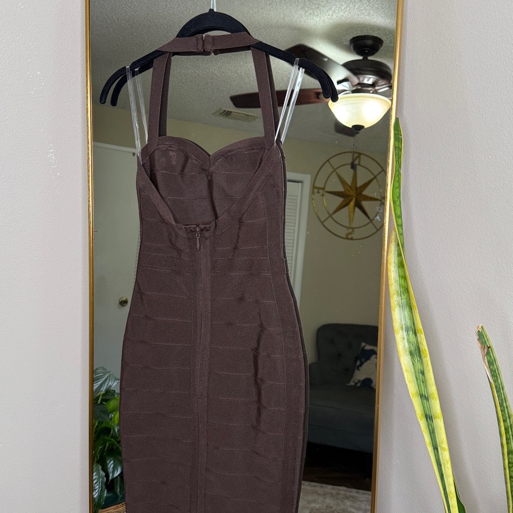 House of CB 'The Supermodel' chocolate halter midi bandage dress NWT - Picture 8 of 9
